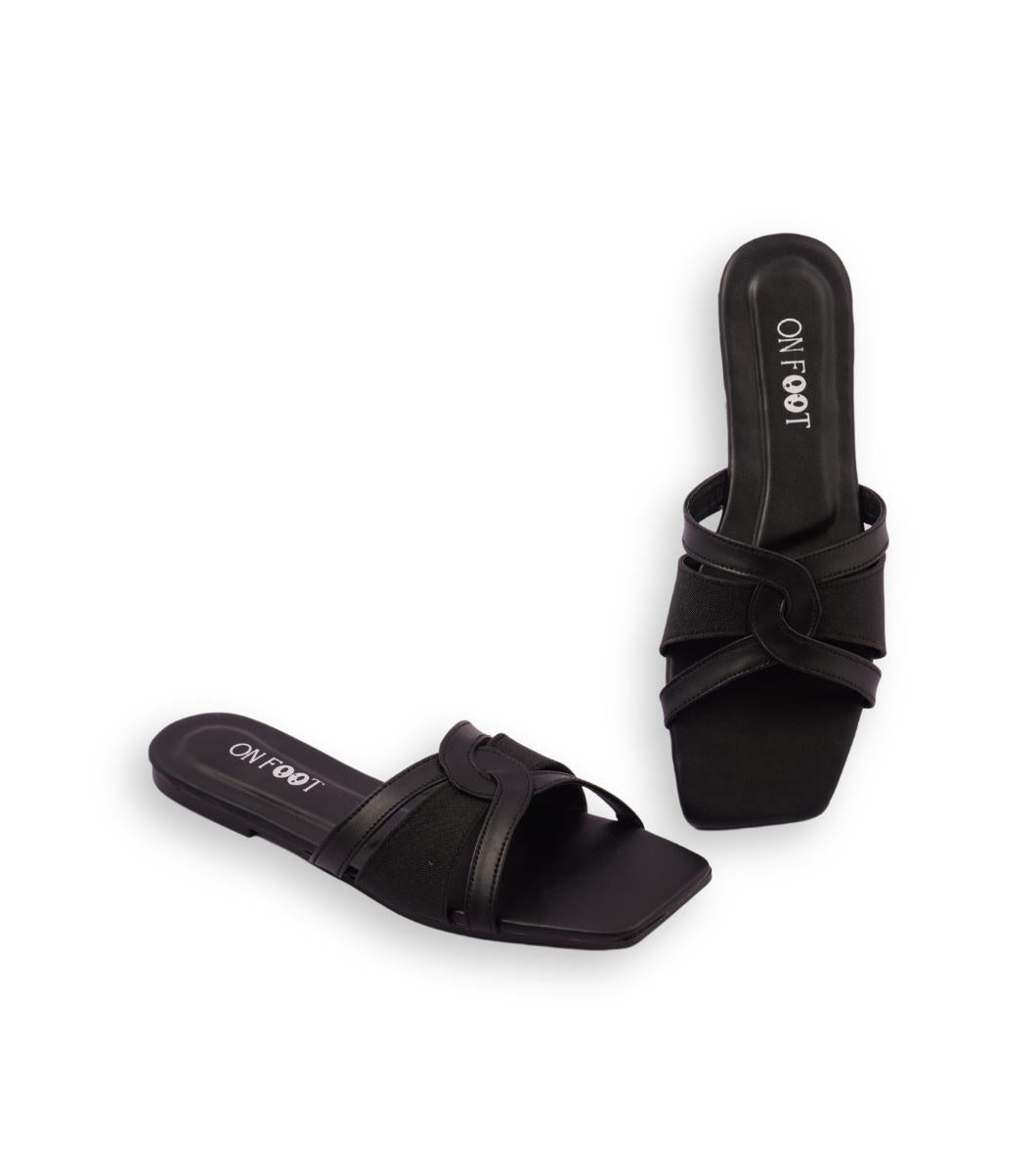 Women’s Black Rexine Fancy Slippers