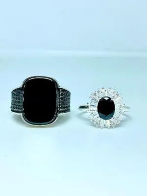 Chic Black Silver Couple Rings Set