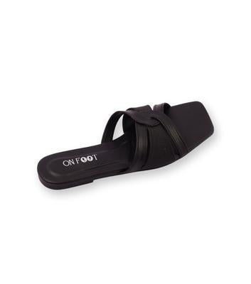 Women’s Black Rexine Fancy Slippers