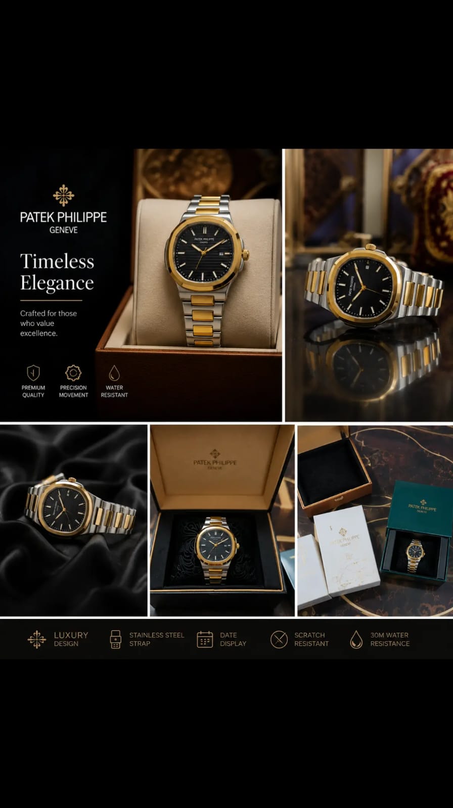 Luxury Gold & Silver Stainless Steel Men's Watch
